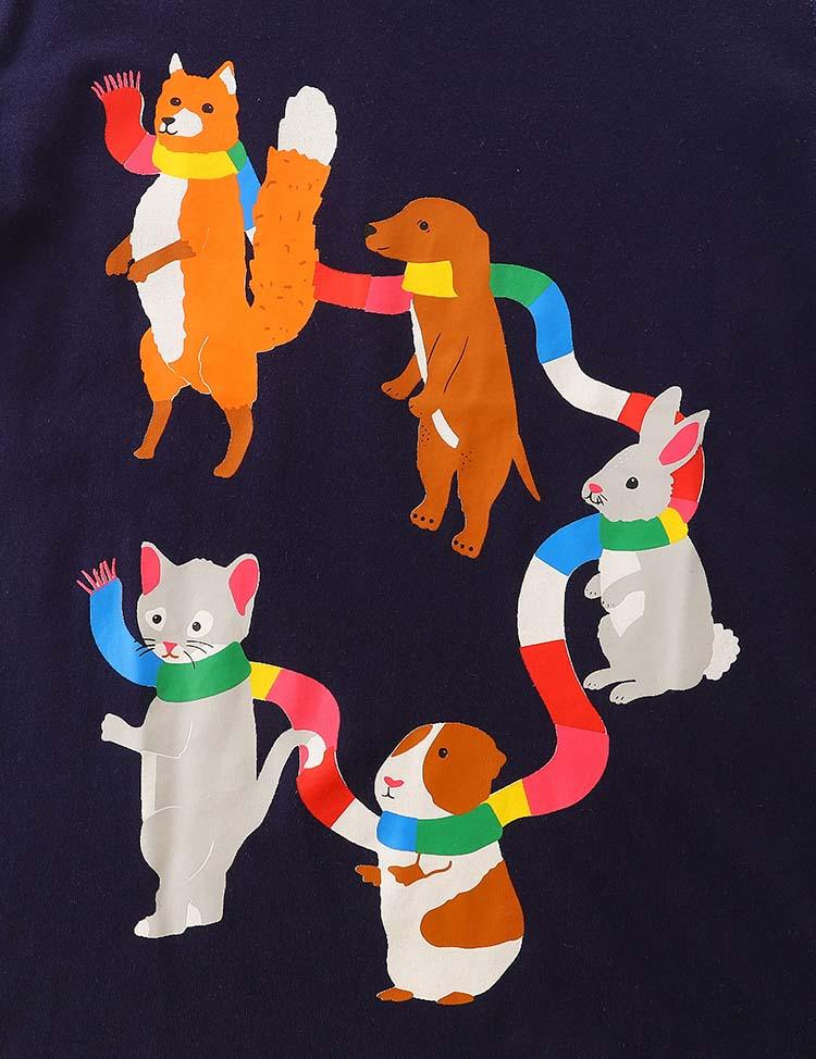Animal Party Striped Printed Long Sleeve T-shirt - Mini Berni