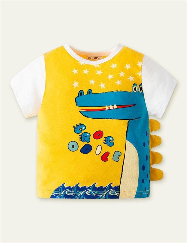 Boy Cartoon Crocodile Fake Two Pieces T-shirt - Mini Berni
