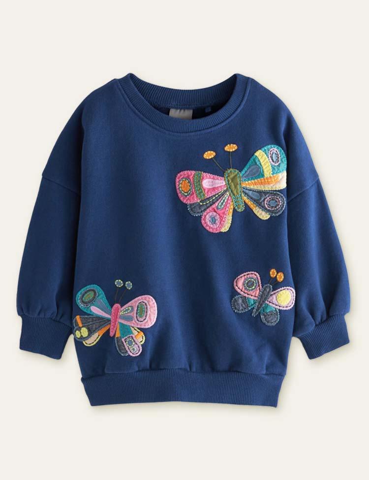 Butterfly Appliqué Long Sleeve Sweatshirt - Mini Berni