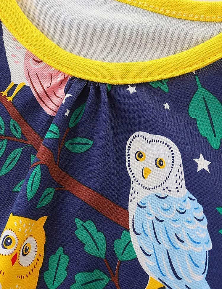 Cartoon Owl Print Dress - Mini Berni