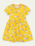 Cartoon Rabbit Print Short Sleeve Princess Dress - Mini Berni