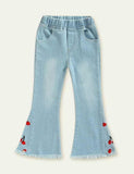 Cherry Embroidered Denim Bell-Bottom Pants - Mini Berni