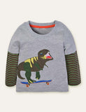 Dinosaur Skateboard Appliqué Long Sleeve T-shirt - Mini Berni