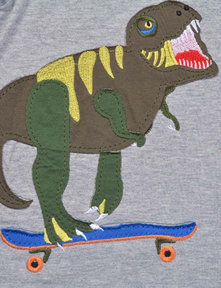 Dinosaur Skateboard Appliqué Long Sleeve T-shirt - Mini Berni
