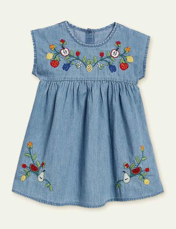Embroidered Denim Princess Dress - Mini Berni