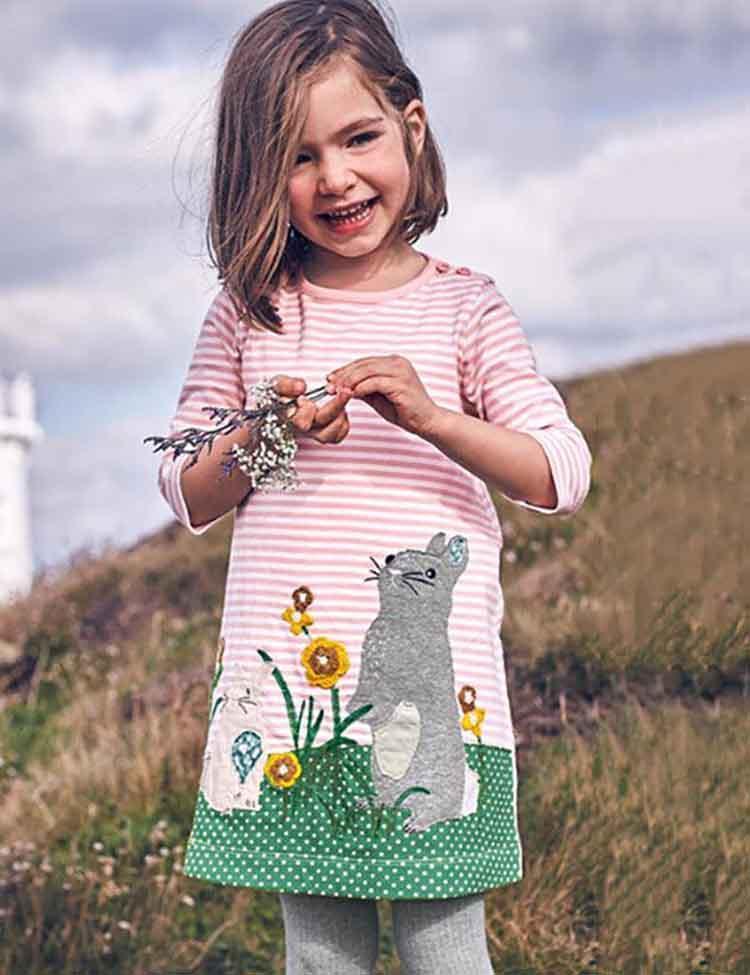Embroidered Fun Animals Long Sleeve Dress - Mini Berni