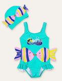 Fish Cute Printed Swimsuit + Swimming Cap - Mini Berni