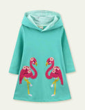 Flamingo Appliqué Hooded Sweat Dress - Mini Berni
