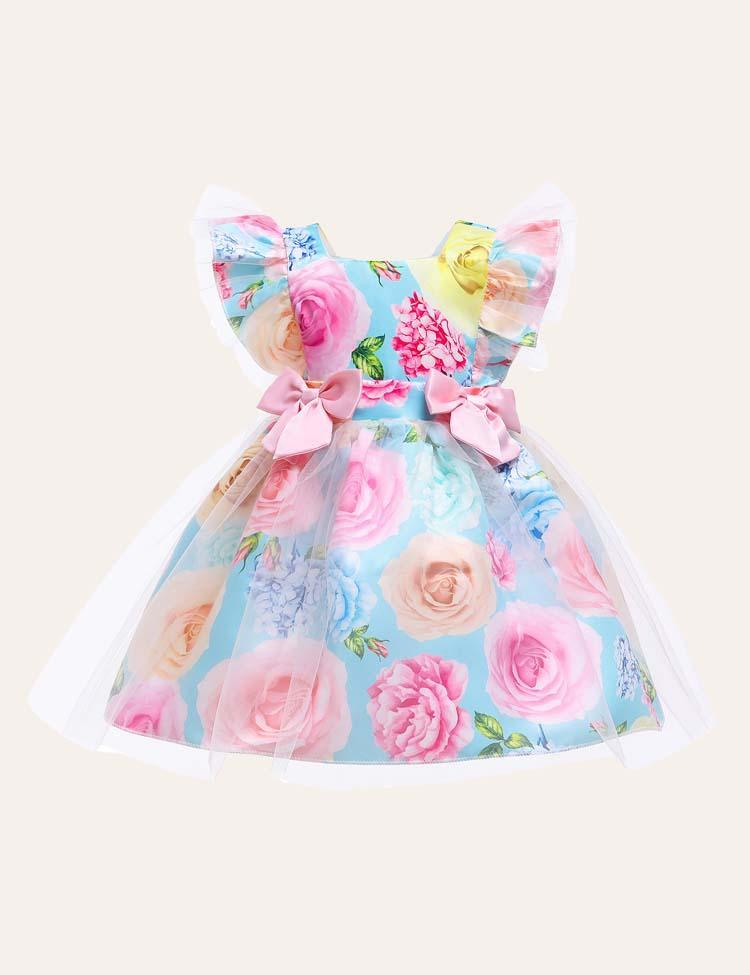 Floral Bow Mesh Party Dress - Mini Berni