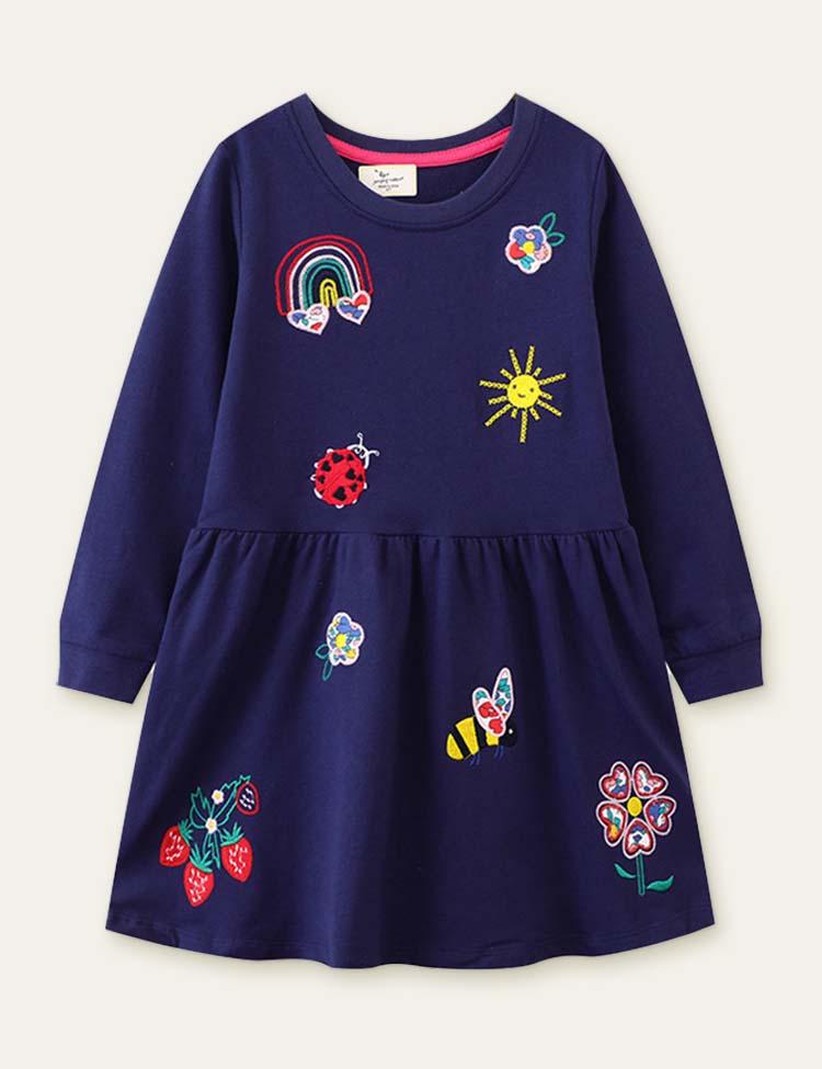 Floral Butterfly Rainbow Embroidered Dress - Mini Berni