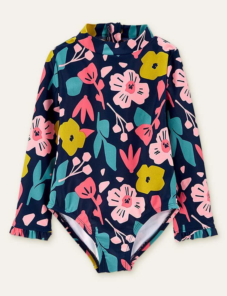 Floral Printed Long Sleeve Swimsuit - Mini Berni
