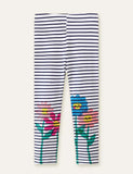 Flower Printed Striped Leggings - Mini Berni