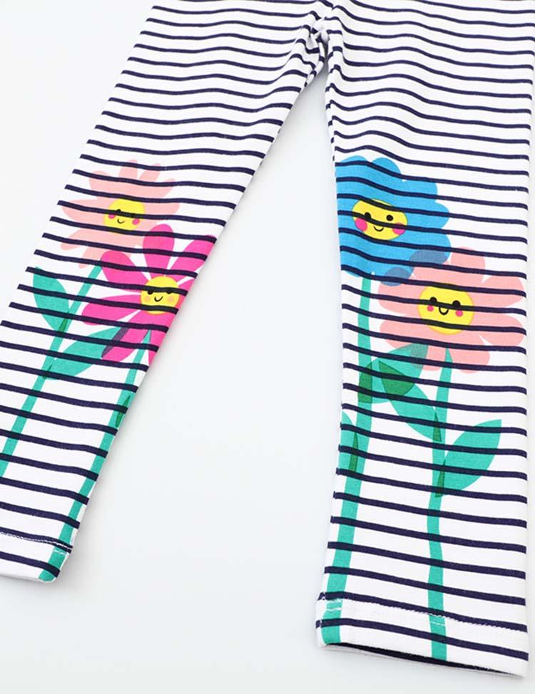Flower Printed Striped Leggings - Mini Berni
