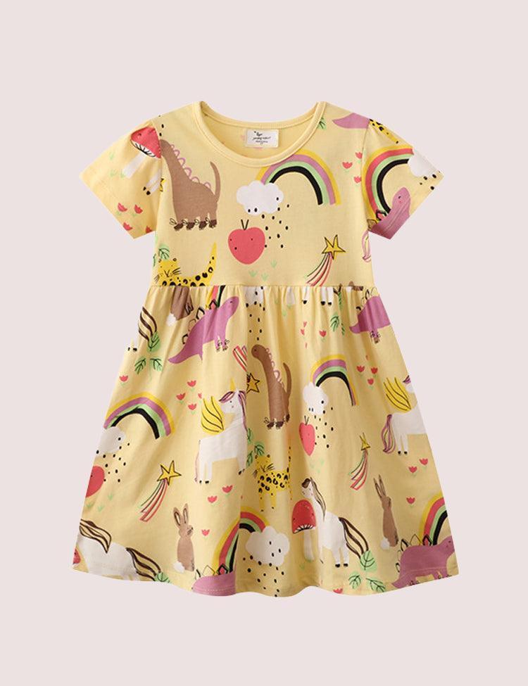 Full Printed Rainbow Dinosaur Dress - Mini Berni