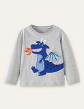 Funny Dinosaur Appliqué Long Sleeve T-shirt - Mini Berni