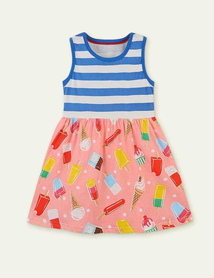 Ice-cream Print Striped Sleeveless Dress - Mini Berni