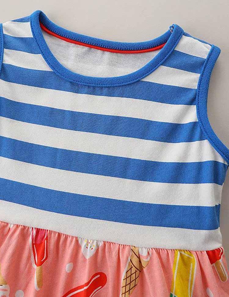 Ice-cream Print Striped Sleeveless Dress - Mini Berni
