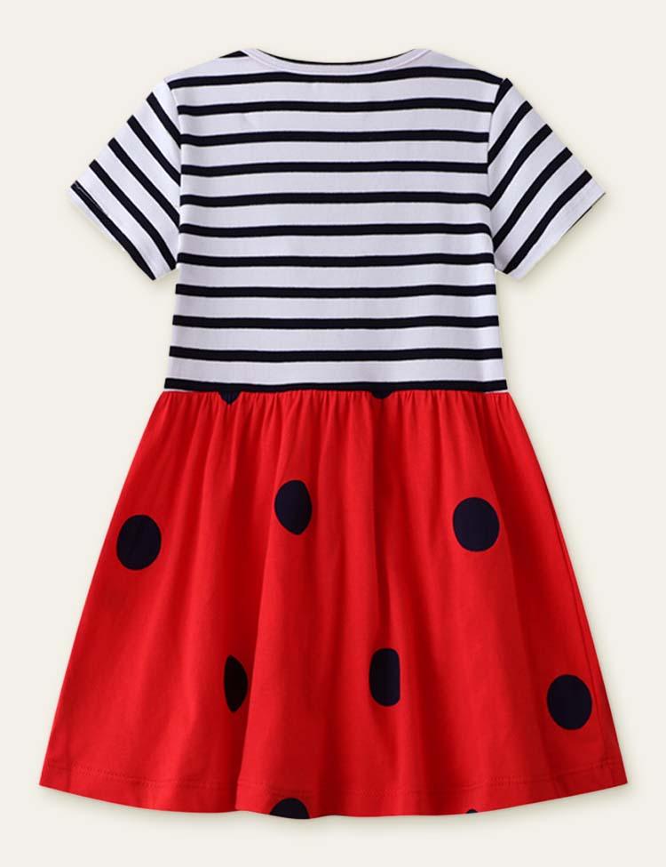 Ladybug Appliqué Striped Dress - Mini Berni