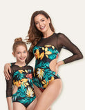 Leaves Printed Mesh Family Matching Swimsuit - Mini Berni