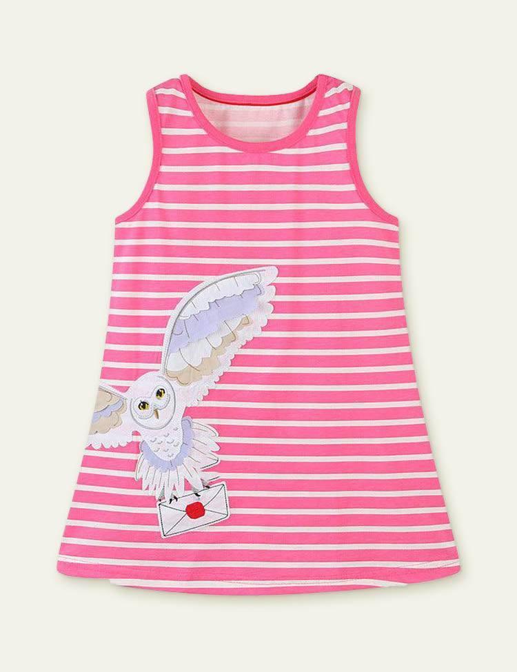 Owl Appliqué Striped Dress - Mini Berni