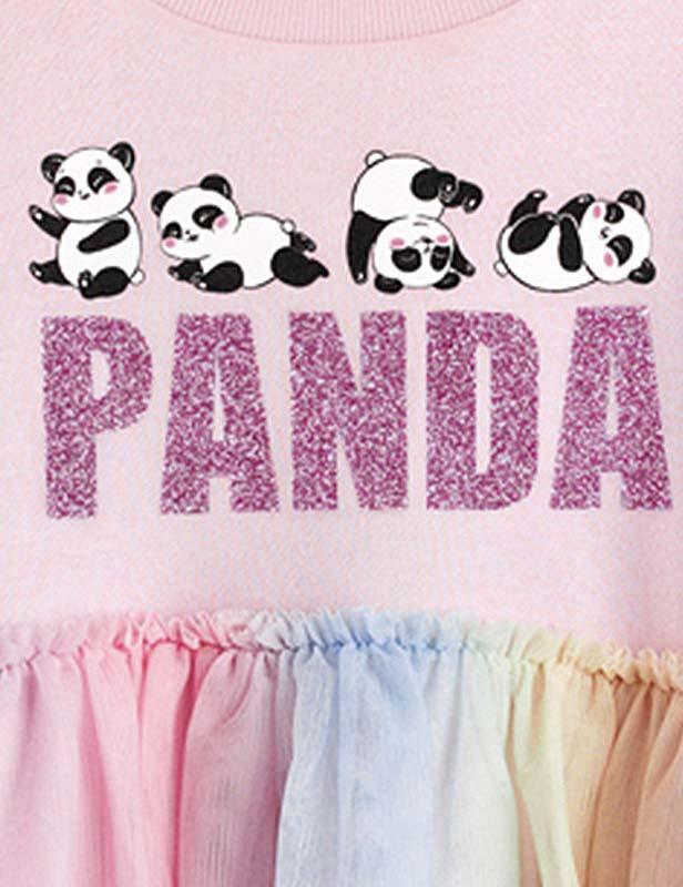 Panda Stitching Long-Sleeved Mesh Dress - Mini Berni