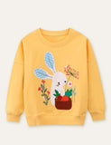 Rabbit Carrot Appliqué Flower Embroidered Sweatshirt - Mini Berni