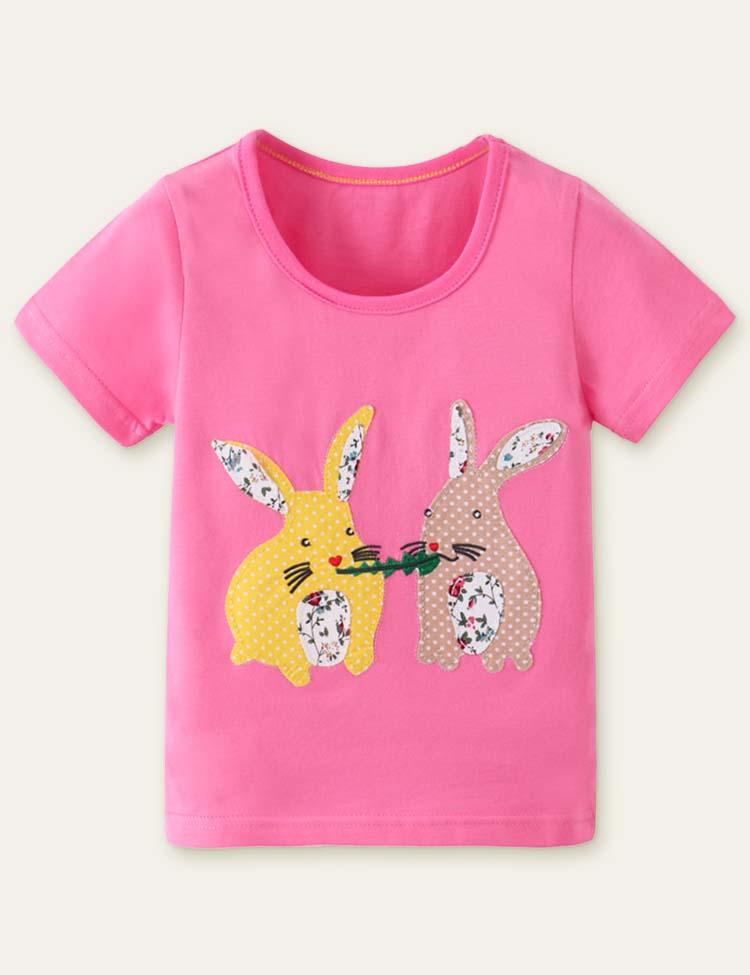 Rabbit Floral Appliqué T-shirt - Mini Berni