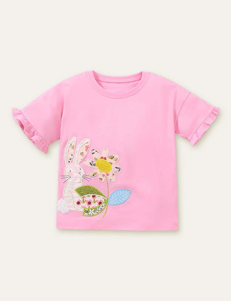 Rabbit Flower Appliqué T-shirt - Mini Berni