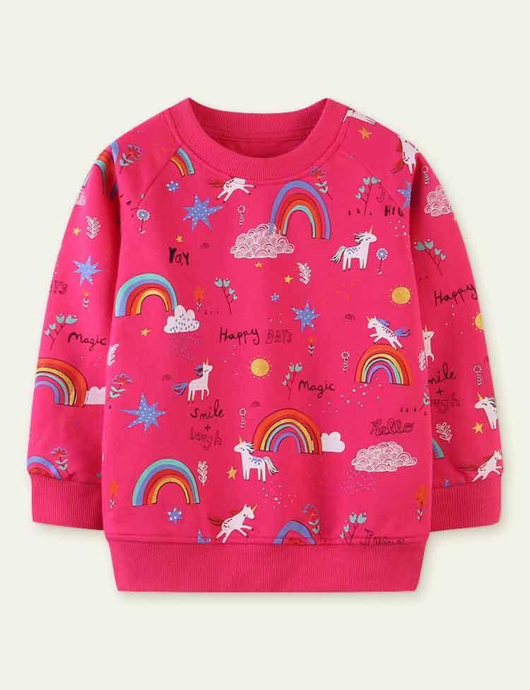 Rainbow Clouds Pony Print Terry Long-Sleeved Sweater - Mini Berni