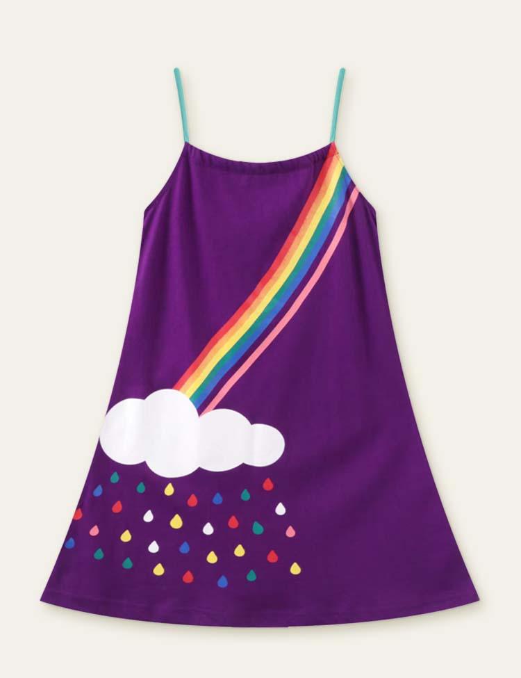 Rainbow Clouds Printed Suspender Dress - Mini Berni