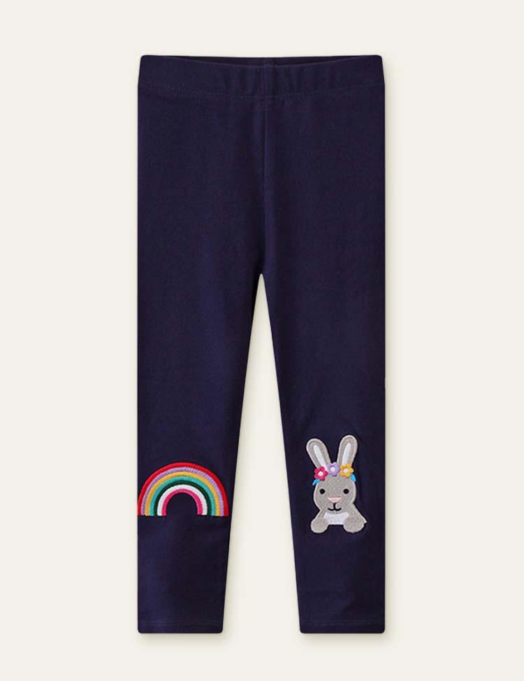 Rainbow Embroidered Rabbit Appliqué Leggings - Mini Berni