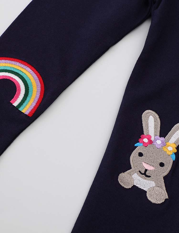 Rainbow Embroidered Rabbit Appliqué Leggings - Mini Berni