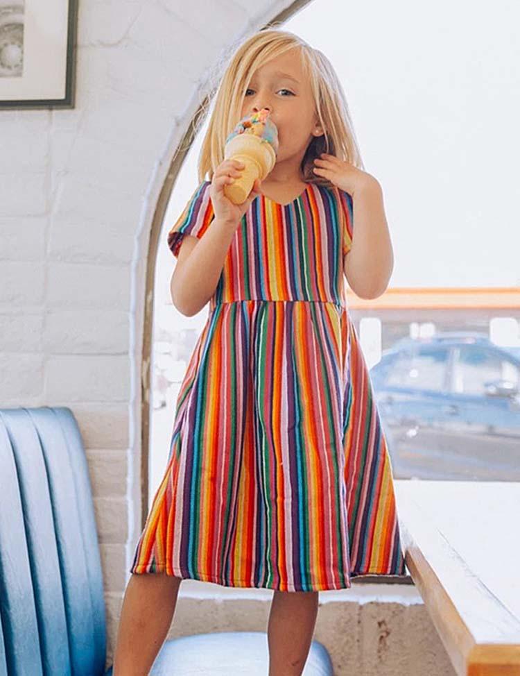 Rainbow Stripes Family Matching Dress - Mini Berni