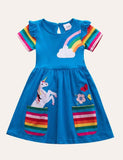Rainbow Unicorn Appliqué Dress - Mini Berni