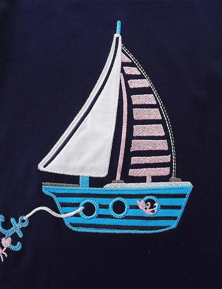 Sailing Embroidery Striped T-shirt Set - Mini Berni