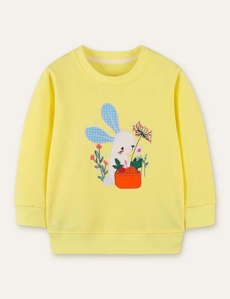 Shy Rabbit Appliqué Carrot Embroidered Sweatshirt - Mini Berni