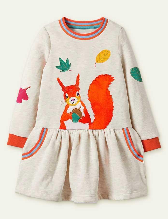 Squirrel Appliqué Pocket Dress - Mini Berni