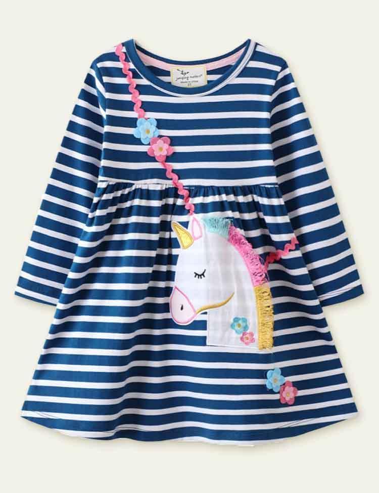 Unicorn Embroidered Long Sleeve Dress - Mini Berni
