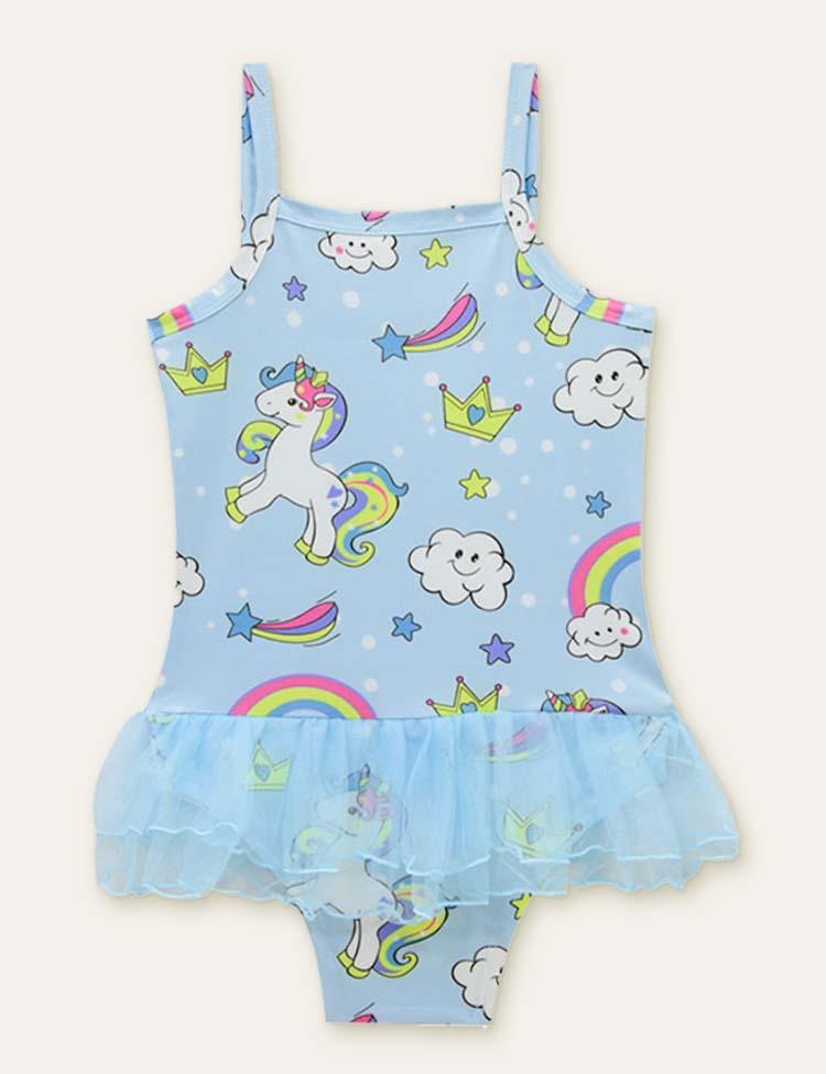 Unicorn Rainbow Printed Mesh Swimsuit - Mini Berni