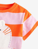 Cat Appliqué Embroidered Striped T-shirt - Mini Berni