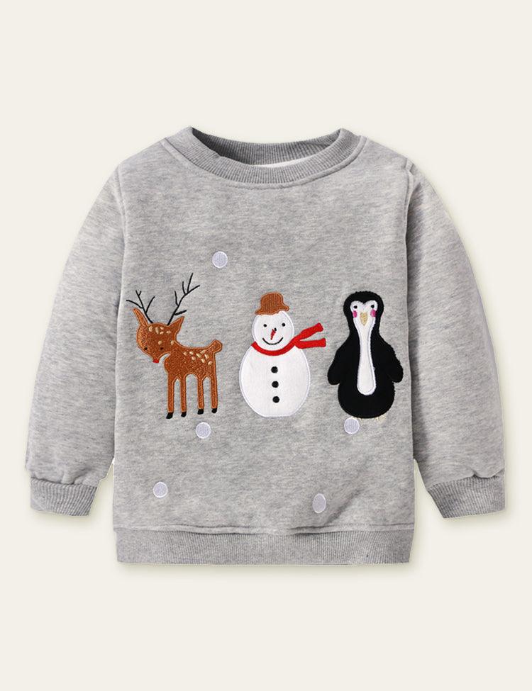 Christmas Elk Animal Appliqué Embroidered Sweatshirt - Mini Berni