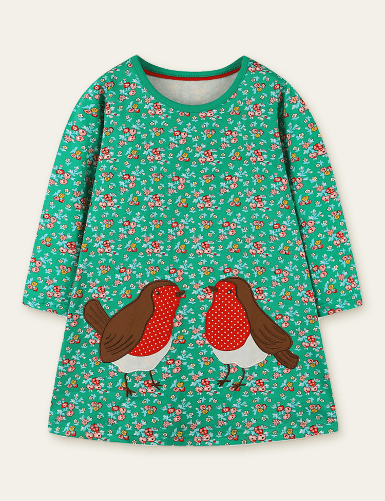 Floral Printed Bird Appliqué Dress - Mini Berni