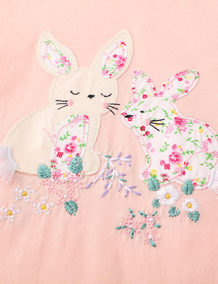 Floral Rabbit Appliqué Embroidered Long Sleeve T-shirt - Mini Berni