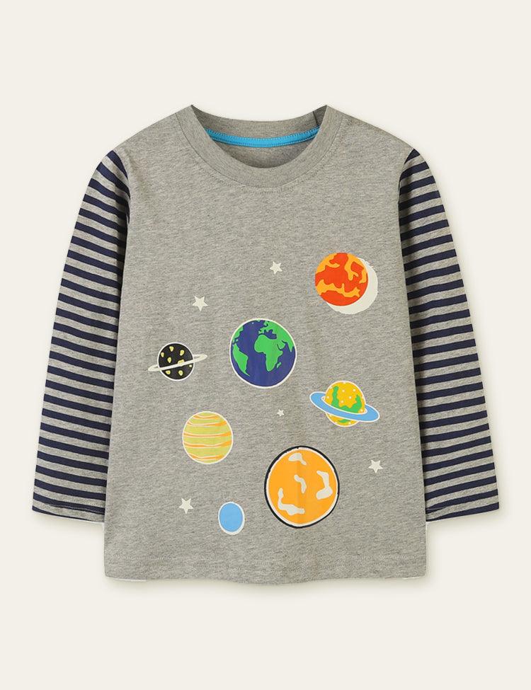 Glowing Space Astronaut Printed Long Sleeve T-shirt - Mini Berni