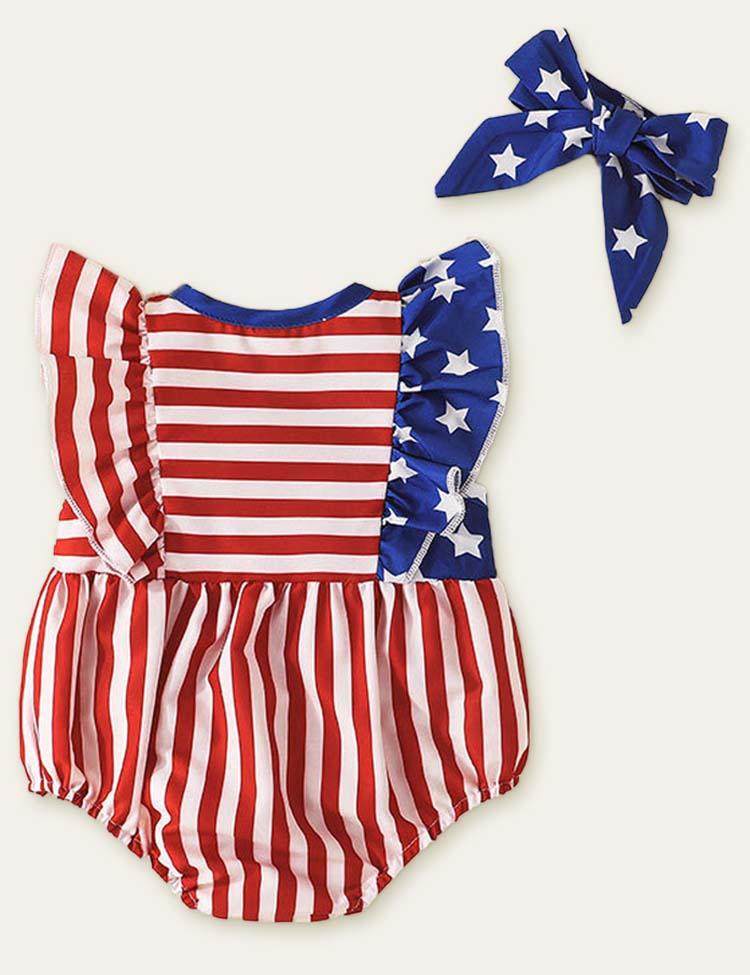 Independence Day Baby Flying Sleeve Striped Romper - Mini Berni