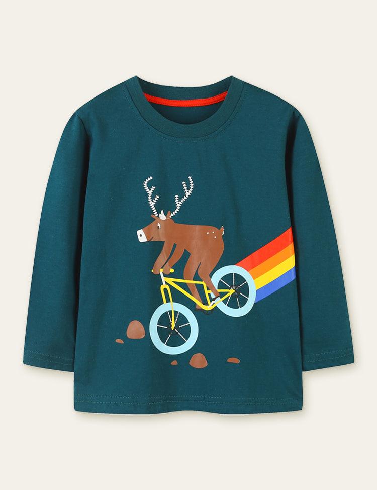 Rainbow Elk Printed Long Sleeve T-shirt - Mini Berni