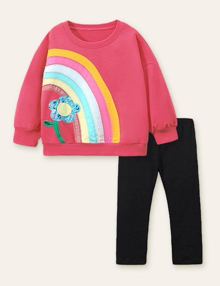 Rainbow Flower Appliqué Sweatshirt Set - Mini Berni