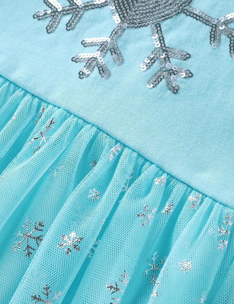 Sequined Snow Mesh Long Sleeve Dress - Mini Berni
