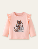 Three Sequined Kitten Long-Sleeved T-shirt - Mini Berni