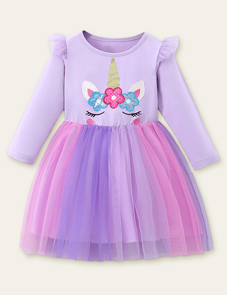 Unicorn Appliqué Rainbow Mesh Princess Dress - Mini Berni
